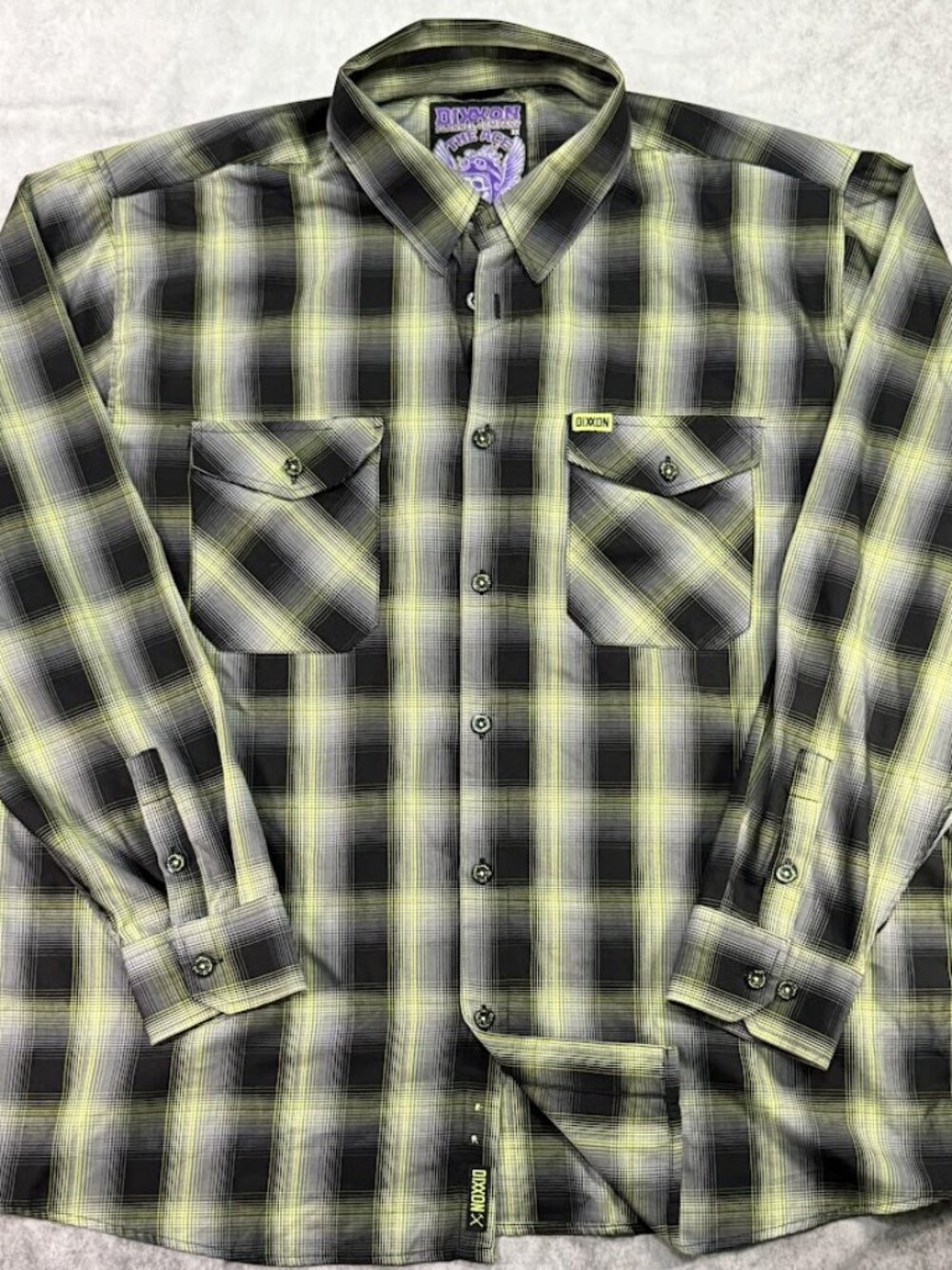 Dixxon Flannel Co The Ace Long Sleeve Lime and Black Plaid Mens Shirt 3XL